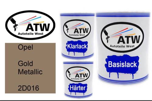 Opel, Gold Metallic, 2D016: 1L Lackdose + 1L Klarlack + 500ml Härter - Set, von ATW Autoteile West.